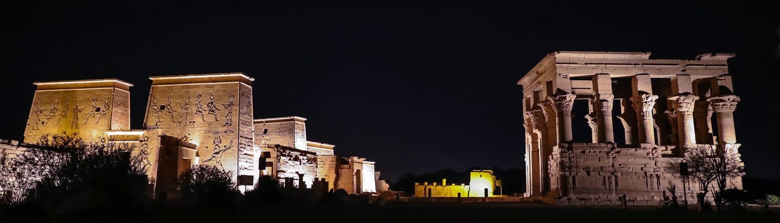 a beautiful view of the philae temple at night in aswan