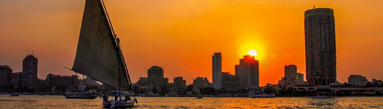 a felucca in the nile river at sunset in cairo egypt