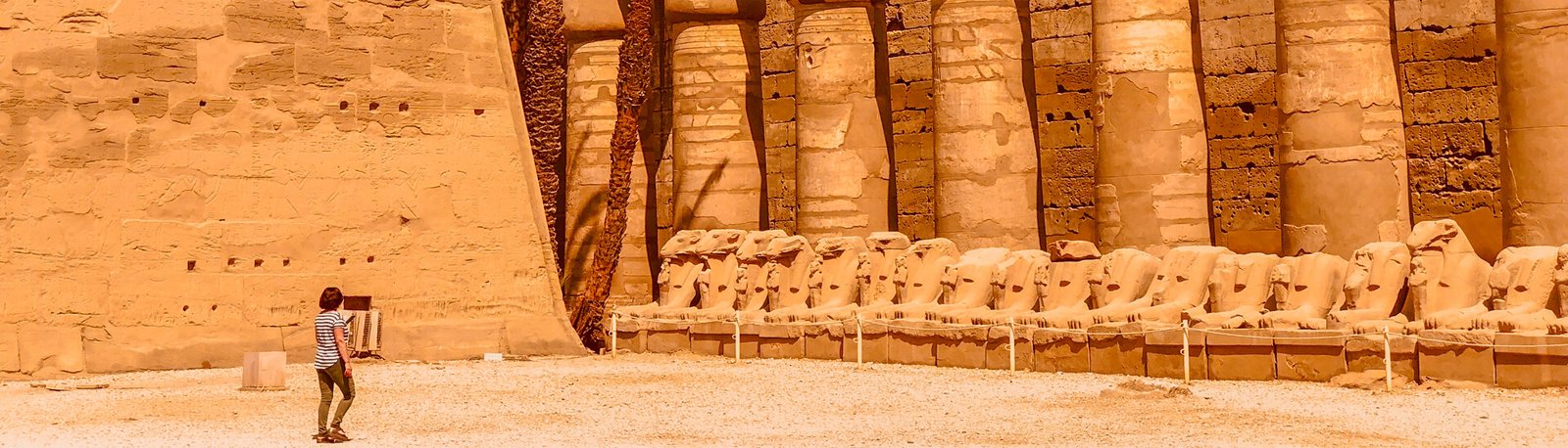 a foreign tourist takes a tour to visit the karnak temple in luxor egypt