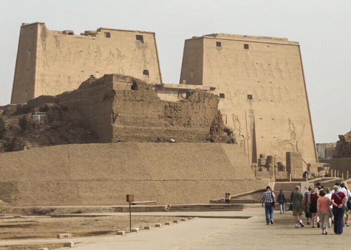 a picture combining the temple of kom ombo and edfu in luxor egypt