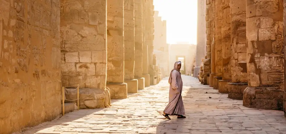 Karnak Temple: A Complete Guide by Yousef Atta 2 A stunning image of a temple guard standing inside the columned hall